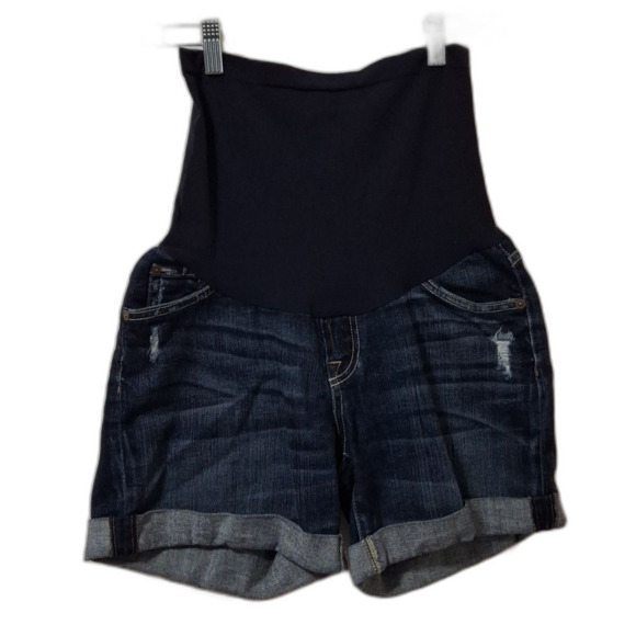 7 For All Mankind Maternity Distressed Dark Wash Denim Shorts Womens Size 28 - Picture 1 of 6